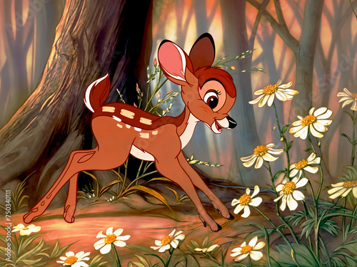 Deer, Bambi style high definition illustration,