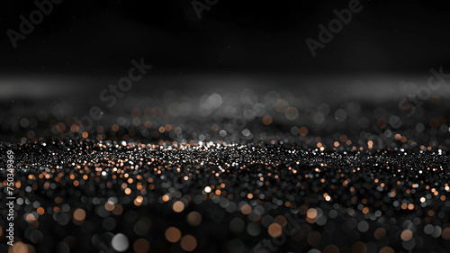 Glitter Black Glowing Sand Dark Black Background with Neon blinking light