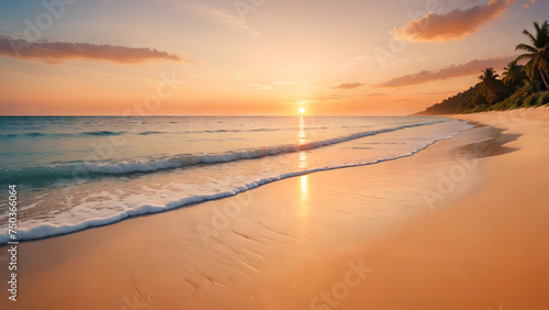 Orange and golden sunset sky tropical beach seascape horizon