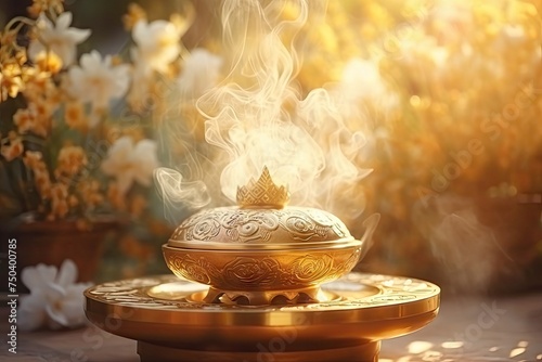 Incense Burning, Traditional Aroma Incense Smoke, Arabian Bakhoor Burning, Generative AI Illustration