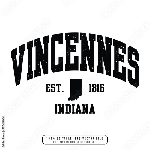 Vincennes text effect vector. Editable college t-shirt design printable text effect vector