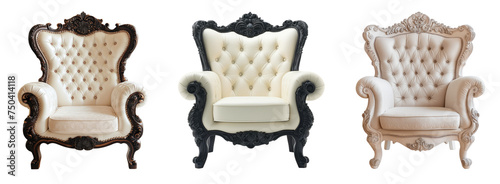 Stylish & classic comfortable armchair isolated on a transparent background. Victorian elegant-style, Interior furniture