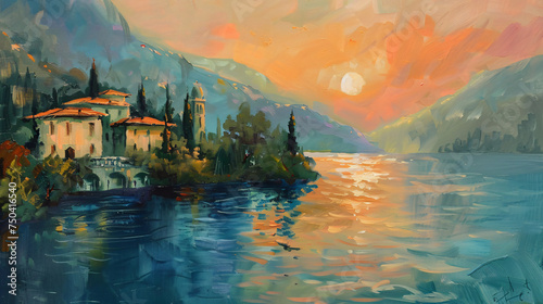 Sesto Calende. Sunset on the lake