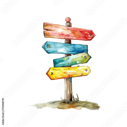 Watercolor signpost on white background