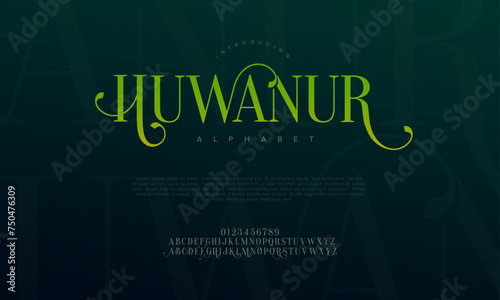 Huwanur premium luxury arabic alphabet letters and numbers. Elegant islamic typography ramadan wedding serif font decorative vintage. Creative vector illustration