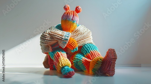 Child in Colorful Knitted Clothing with Funny Alien Mask