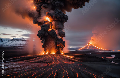 Volcano eruption, apocalyptic background.