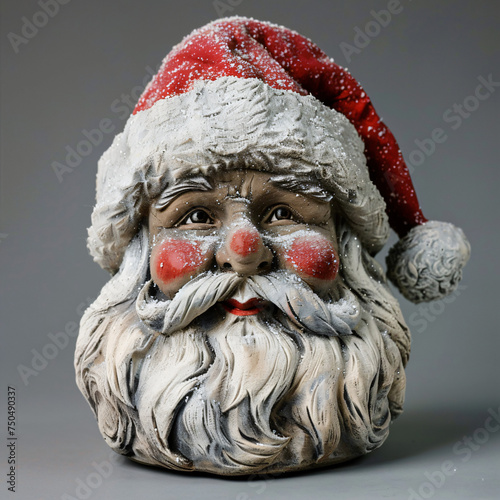 Grey head of Santa Claus in the hood