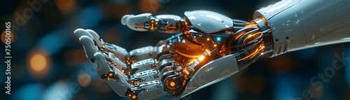 A close-up of a robotic hand with intricate details, highlighting the increasing sophistication and dexterity of machines. This image showcases the advancements in robotics that are blurring the lines