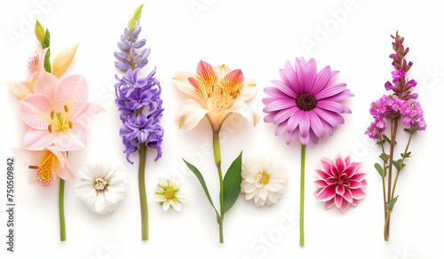 Set of different beautiful flowers on white background. Banner design. Generative ai.
