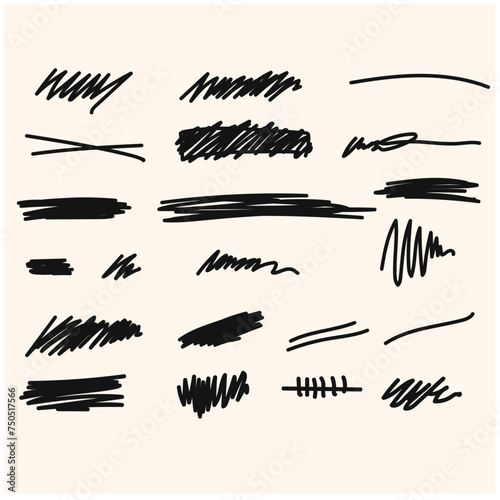 Doodle brush or marker underline slroke black line sketch set with illustration style and doodle 