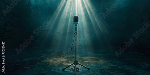 Microphone on stage with stage-lights and fog, Microphone Spotlight