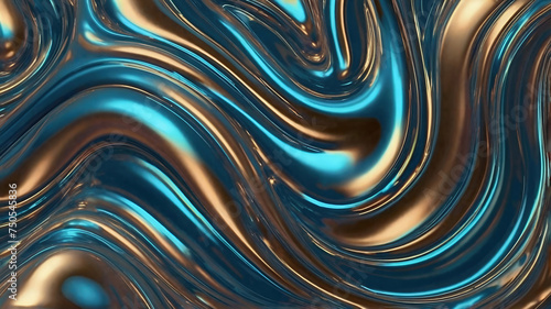 Abstract pearlescent fluid liquid metal curved wave in motion. Mirror water effect background