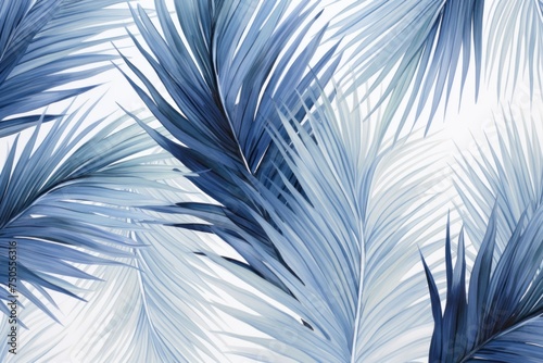 Abstract pattern with blue tropical palm leaves