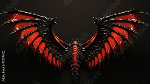 3d rendering of a red and black dragon wings isola