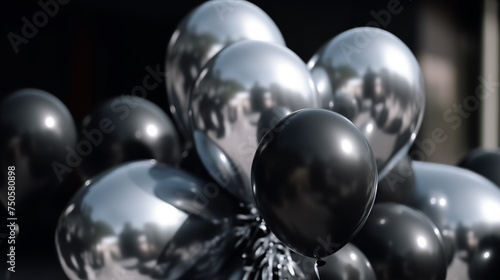 black and silver balloons, bundle of balloons, zoomed in, macro, birthday celebration