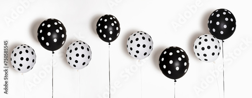 Set of black and white Air Balloons. Bunch of balloons with polka dots isolated on white background. Love. Holiday celebration. Valentine's Day party decoration.