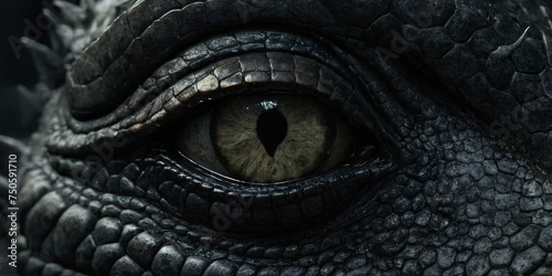 Close up of a black iguana's eye. Macro shot.