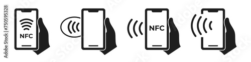NFC icon set. NFC payment with mobile phone. Vector