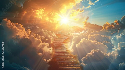Religion, Background Stairway to Heaven. copy space - generative ai