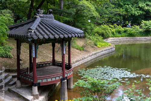 Korea Changdeokgung Palace pond and octagonal pavilion