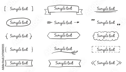 Set of Text title frame handwriting ribbon, square, circle decoration element. 