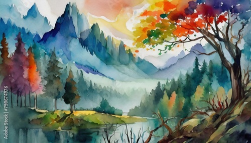 Paysage colorful, ink painting