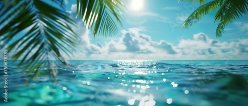 Summer feeling background. sea and tropical colorful leaves