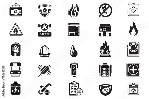 Fire Safety Icons Outline Vector On White Background illustration