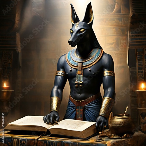 Anubis god reading book