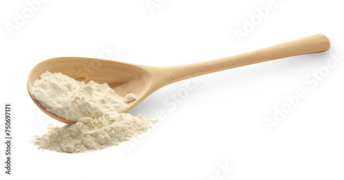White wheat flour in wooden spoon