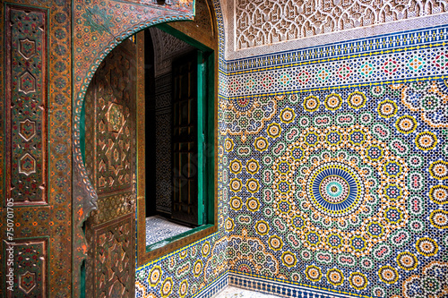 Intricate details in the interior of Telouet Kasbah in Telouet, Morocco