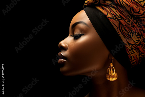 Generated AI profile portrait of gorgeous afro woman isolated on dark background