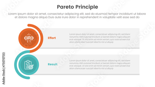 pareto principle comparison or versus concept for infographic template banner with rectangle box stack and circle wave with two point list information