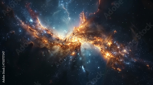 Quasar background with cosmic stars and spiral nebula in the deep space 