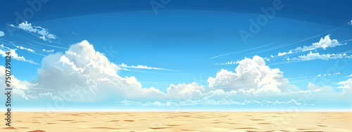 A dessert landscape with beautiful cloud blue sky panorama wallpaper background illustration banner.