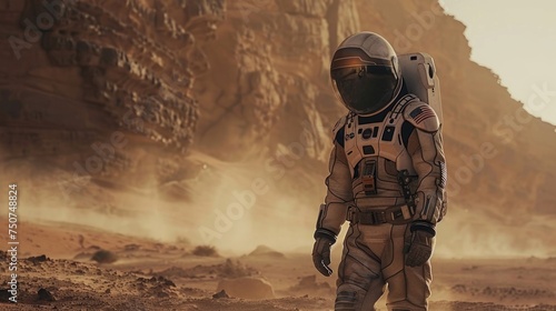 Exploring Alien Terrain with Advanced Exosuit: Astronaut Navigates Rocky Cliffs and Dust Storms in Field Test