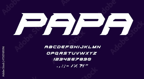 Modern sport font, car racing type, futuristic power bold typeface, modern english letters alphabet. Vector abc features sharp, angular lines and a streamlined aesthetic for sports-related designs