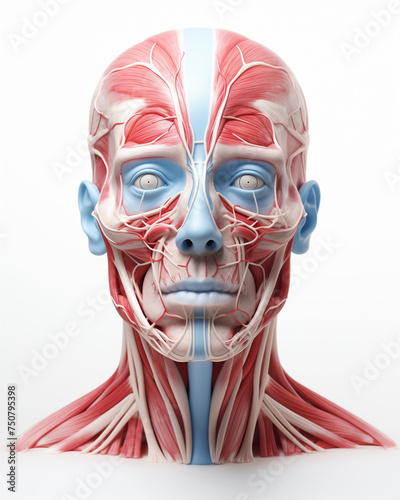 Medical anatomy diagram of the muscles of the face and neck