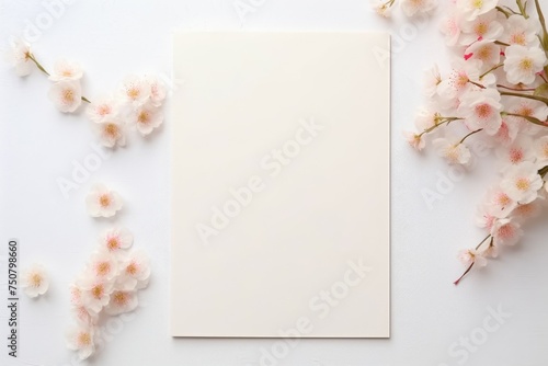 Blank Paper Surrounded by Flowers on White Background