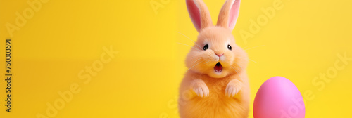 Animated Easter Bunny with a Pink Egg on a Vibrant Yellow Background