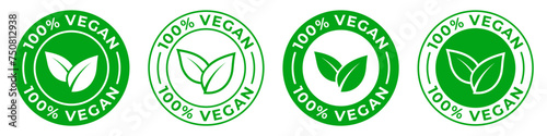 Vegan certified label. Vegan diet icon. Organic and natural vector illustration for product packaging logo, sign, symbol or emblem. Vegetarian badge isolated.