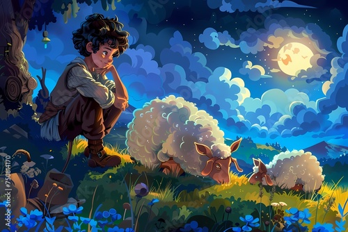 isolated illustration of fairy shepherd boy