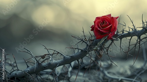 Amidst thorns, a lone red rose marks the poignant Good Friday scene.