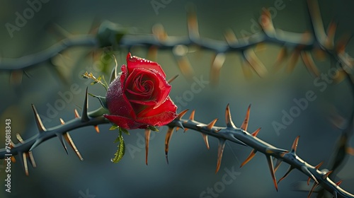A single red rose amidst thorns in a poignant Good Friday scene.