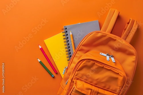 Orange backpack filled with school essentials like notebooks Pencils And a lunchbox Ready for a new academic year Embodying the excitement and preparation for back to school