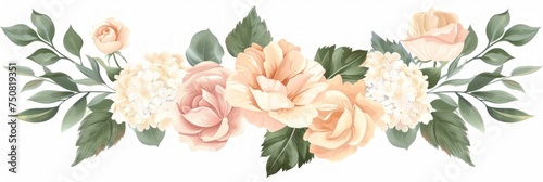 Pastel Tropical Floral Garland with Rose, Peony, and Hydrangea on White Background Generative AI