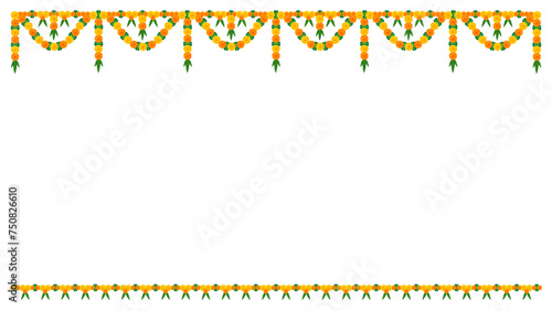 Floral garland marigold toran vector wedding, indian and festival decoration, Diwali decoration Toran border on transparent background PNG image