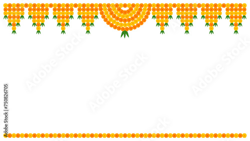 Floral garland marigold toran vector Traditional wedding and festival decoration, Diwali decoration Toran border on transparent PNG background