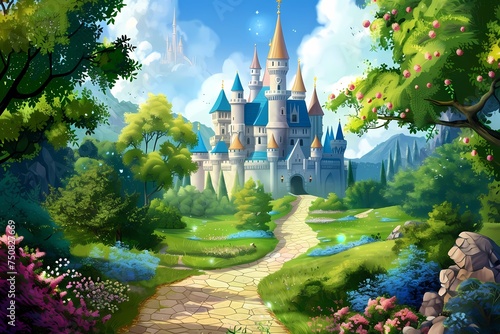 Landscape with fairy tale castle and small bridge